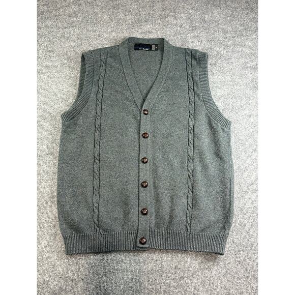 Vintage Sweater Vest Mens XL Bill Blass Gray Hand Framed Cardigan Cable Knit - Picture 1 of 4